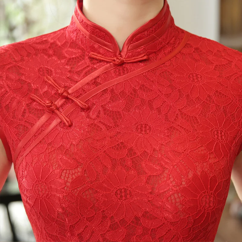 Новое китайское традиционное платье Ципао красное кружевное вечернее Vestidos