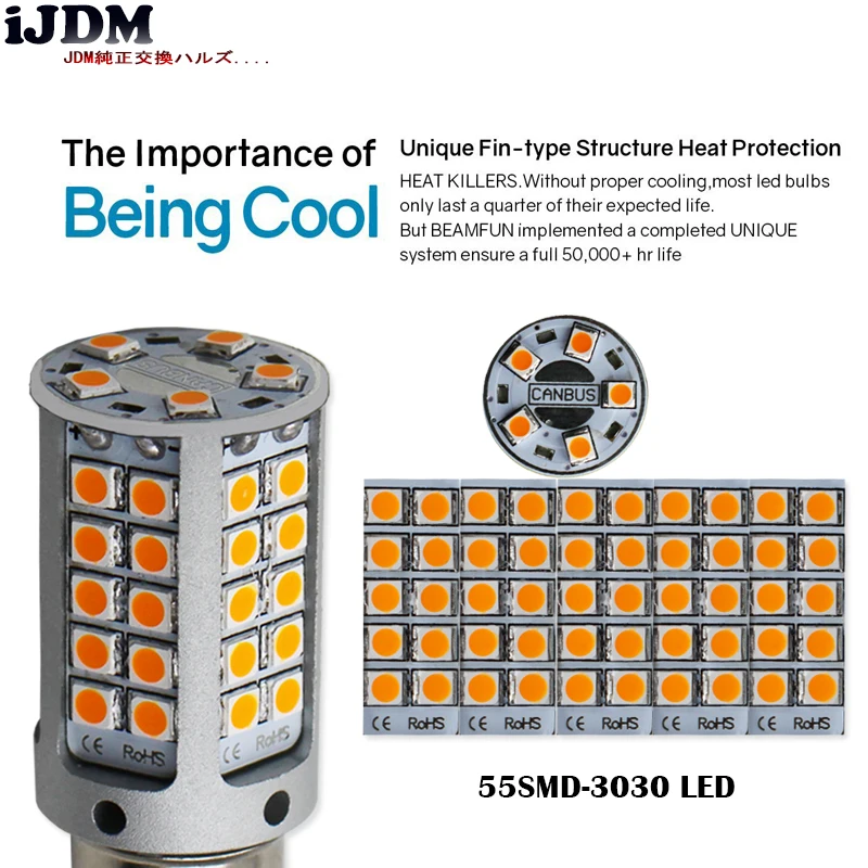 IJDM Canbus без ошибок 7440 светодиодный Hyper Flash W21W T20 55SMD 3030 для 2015 up Cadillac Escalade передний