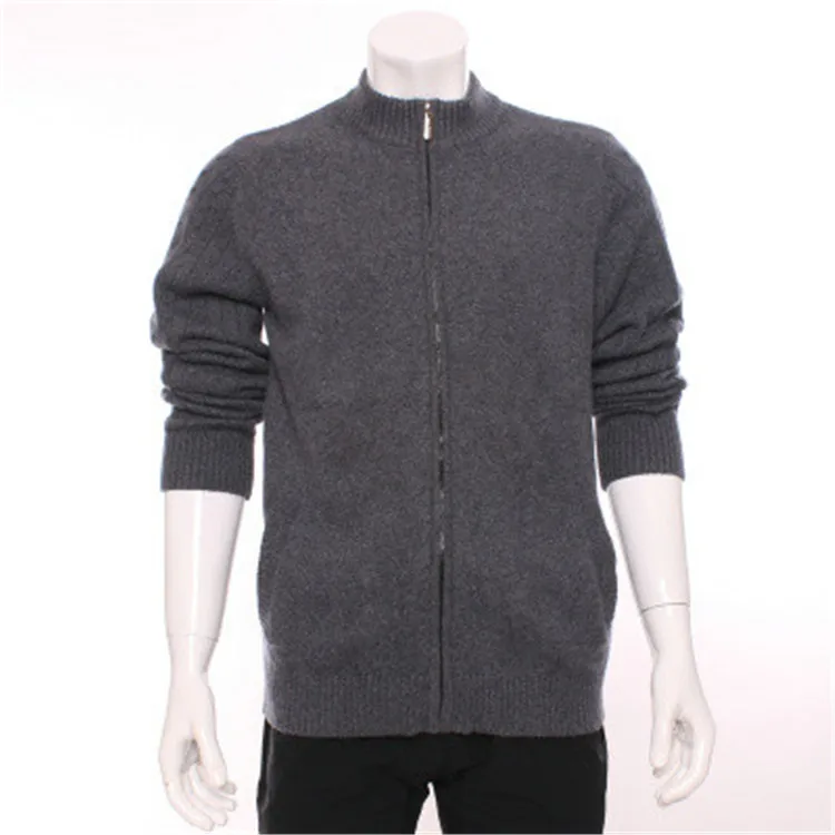  100%goat cashmere turtleneck knit men fashion thick cardigan sweater zipper H-straight dark green 4