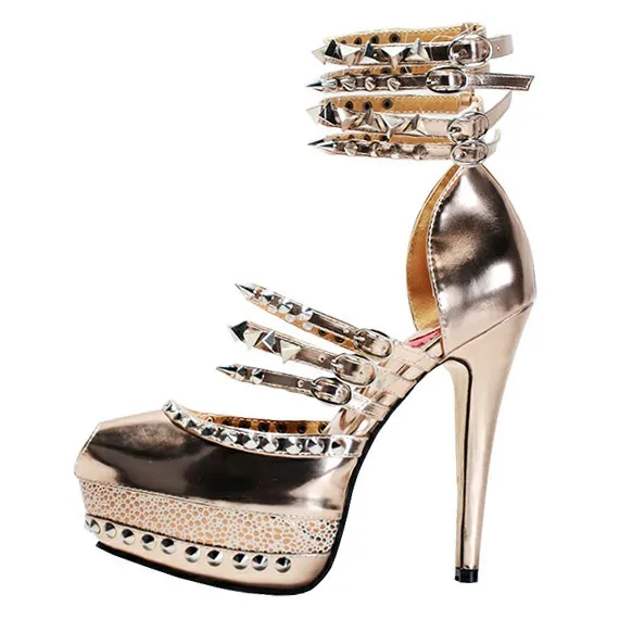 

2015 Shoes Women Patent Leather Women's Stiletto Heel Platform Shoes With Rivet Cover Heels zapatos mujer Fashion Summer Style