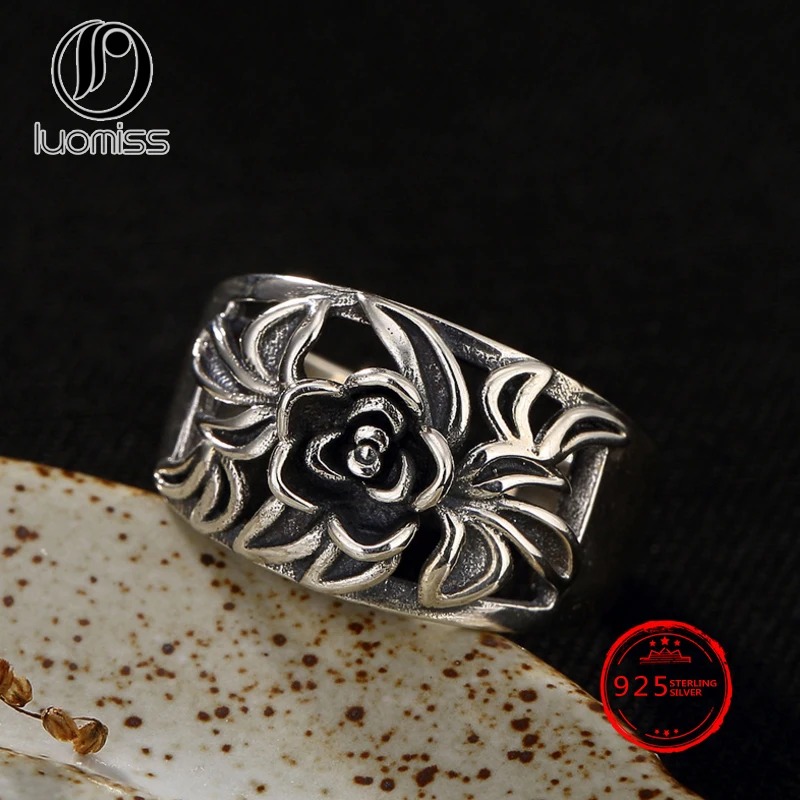 S925 серебро ретро дикие цветы открытые тайские серебряные мужские и женские