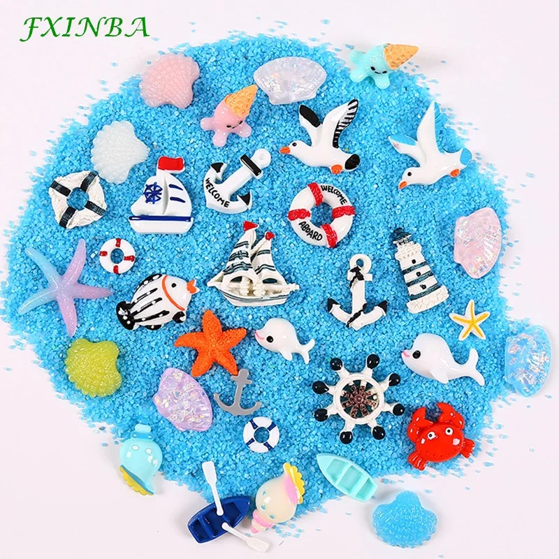 

FXINBA 10Pcs/Lot Resin Cartoon Ocean Charms For Slime Clay DIY Flatback Charms Cake Phone Decoration Slime Supplies Kit Toys