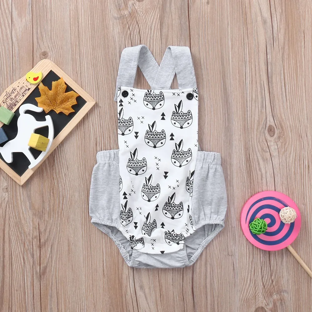 LONSANT/Летняя одежда для детей; комбинезон с открытой спиной и рисунком лисы для новорожденных; Одежда для девочек; infantil N0