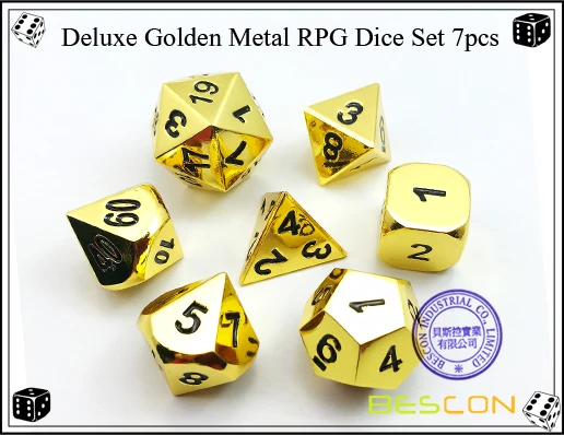 Deluxe Golden Metal RPG Dice Set 7pcs