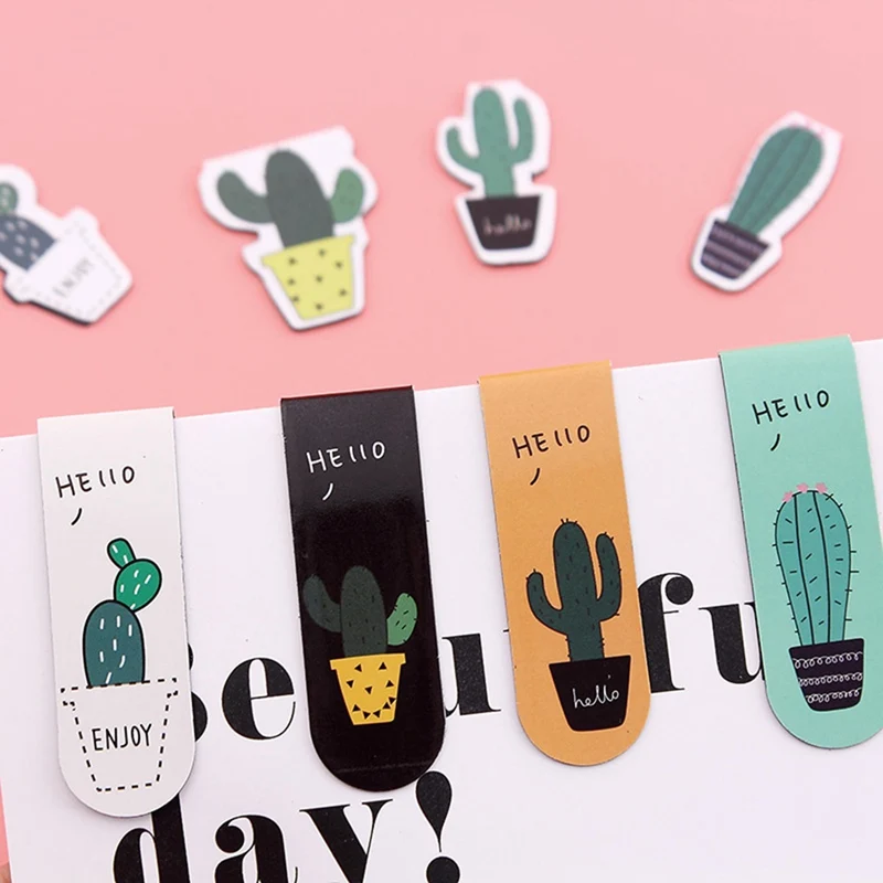 

2Pcs/Set Cute Cactus Magnetic Bookmarks Paper Clip Fridge Stickers School Office Supply Escolar Papelaria Stationery Gift
