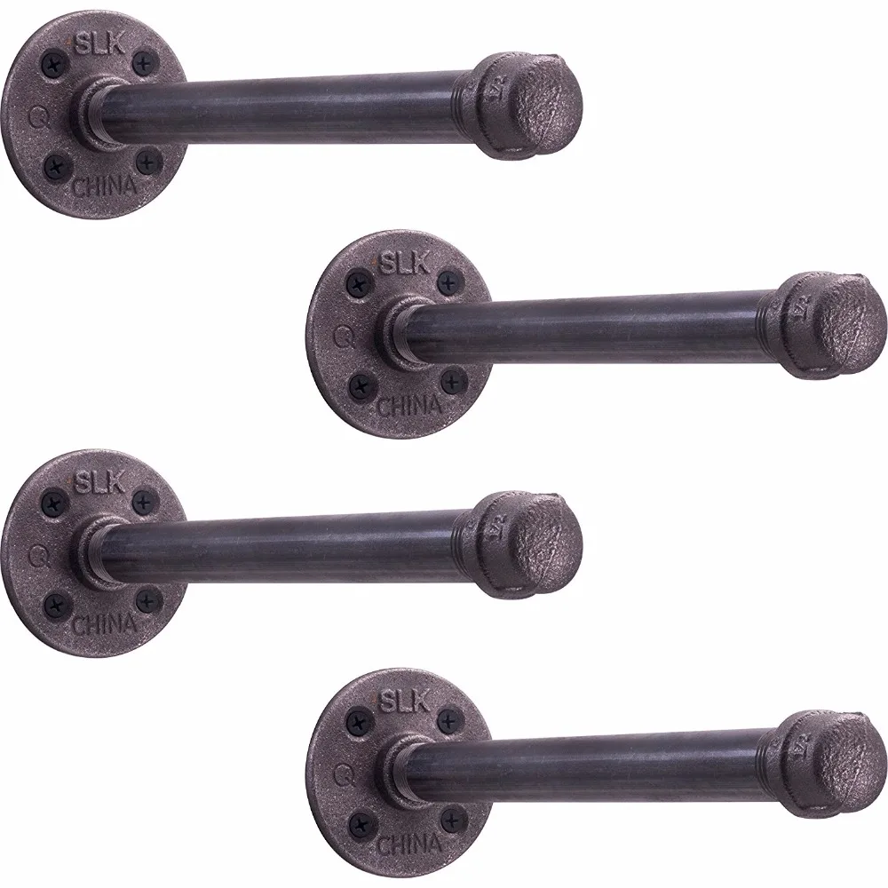 

Set of 4PCS Rustic Industrial Straight Pipe Bracket Bathroom Complete Set Living Room Coat Rack DIY Wall Floating Shelf
