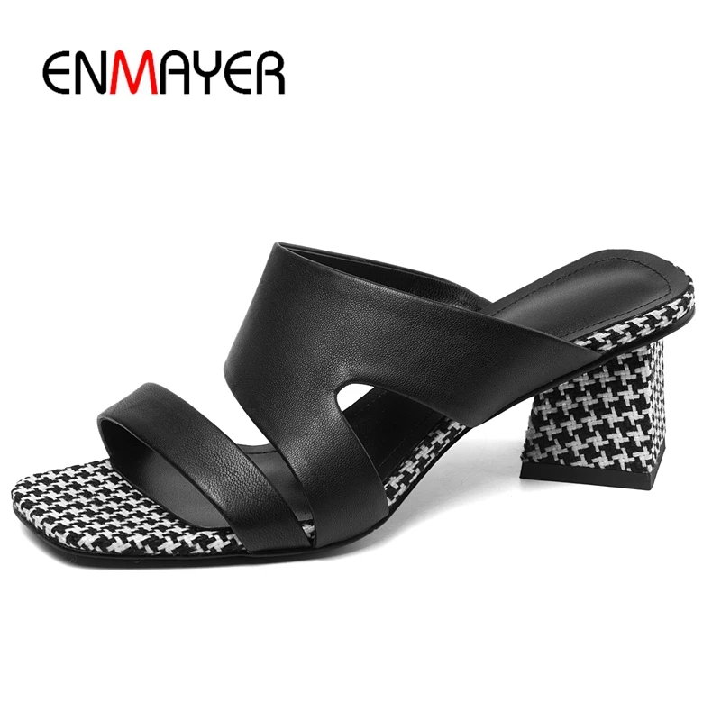 

ENMAYER Genuine Leather Basic Casual Open Toe Heels Strange Style Woman Sandals Summer Fashion Shoes Size 34-39 LY1271