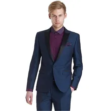 Новые мужские костюмы, модные мужские темно-синий костюм slim fit Мужские костюмы на одной пуговице костюмы женихов(куртка+ брюки