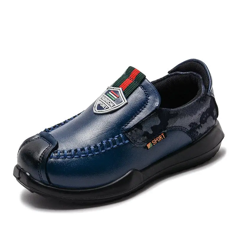 Детская обувь из натуральной кожи; кроссовки для мальчиков; детская повседневная обувь; школьные лоферы; мокасины для джентльменов; Свадебная обувь черного цвета - Цвет: Тёмно-синий