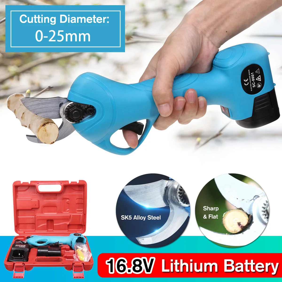 

16.8V Cordless Electric Rechargeable Lithium Pruning Shears Secateur Branch Cutter Electric Fruit Pruning Garden Tool