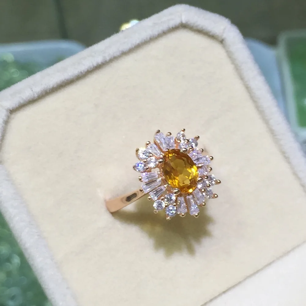 Высокое качество натуральный цитрин кольца для женщин Настоящее 925 Твердое Серебро ювелирные изделия обручальное кольцо