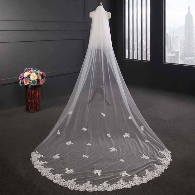 Real Photos One Tier Bridal Veil 3.5 Meters Long Lace Woodland Wedding with Comb Voile De Mariee Veu Noiva | Свадьбы и торжества