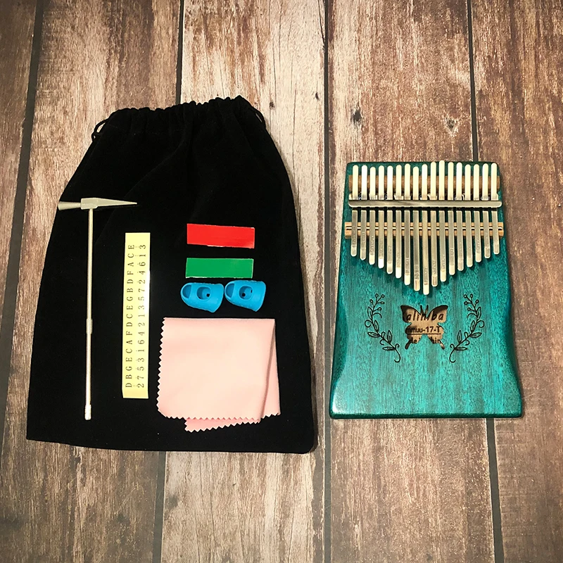  17Keys kalimba Pattern Acoustic Kalimba Thumb Piano Mbira Solid Wood Keyboard Xmas Gift Toy Set Blu