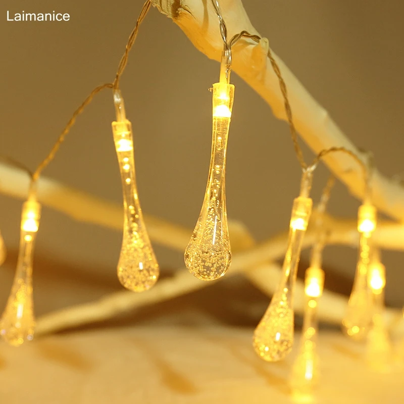 

9 Colors 4M 40 Led Crystal bulb Water Drop battery Powered String Lights Fairy Christmas Wedding Garland Party Decoration lamp