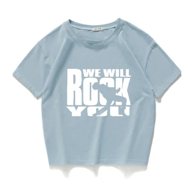 Блестящая рок-группа футболка с надписью Queen shirt femme хлопковая уличная футболка Фредди Меркурий женские топы хипстерский укороченный топ Женская одежда - Цвет: W372 blue
