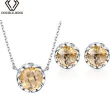 DOUBLE-R 5.1ct натуральный цитрин Наборы свадебных ювелирных изделий стерлингового серебра 925 пробы бренд Ювелирные наборы Цепочки и ожерелья Серьги для Для женщин