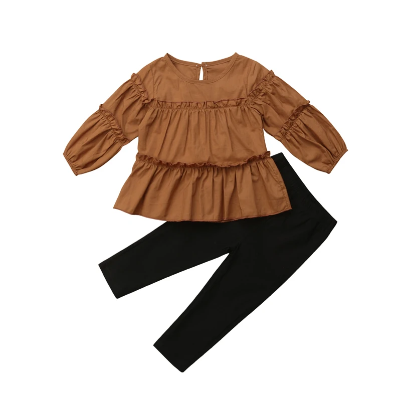 Toddler Girls Long Sleeve Pleated Blouse Tops+Leggings Pants 2PCS Outfits Set Clothes | Мать и ребенок