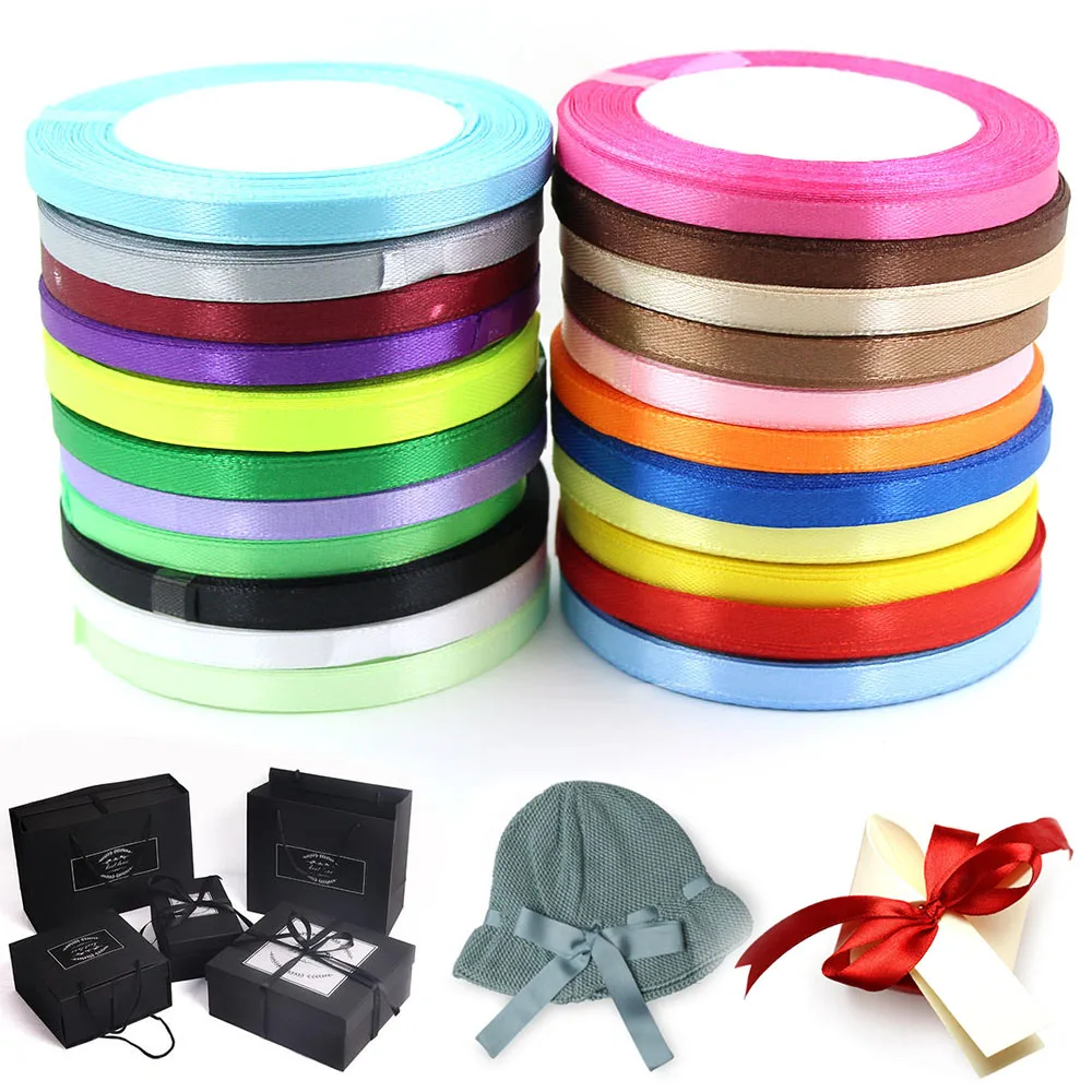 

25 Yard/Roll Solid Color Ribbon Colorful Silk Satin Ribbons Belt For Bow 6MM DIY Gift Packing Rose Flower Headwear Accessories