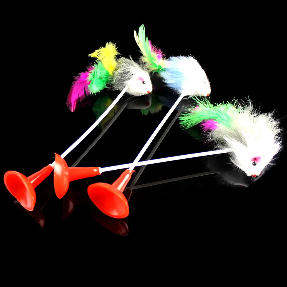 

Big Sale 1Pcs Funny Pet Cat Toy Rod Suction Feather False Mouse Bottom Sucker Scratch Toy