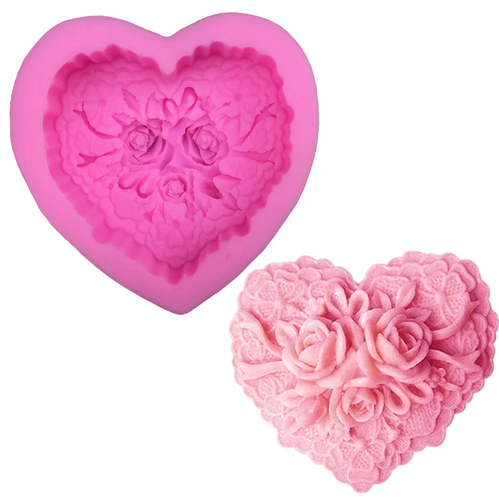 

Roses peach heart sugar cake silicone mold chocolate soap mold cake dessert decorative mold DIY kitchen pastry baking tools