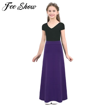 

Kids Girls Solid Color Stretchy Lightweight Long Skirts 2019 New Summer Children Hem Skirts for Girl Skirt School Maxi Skirts