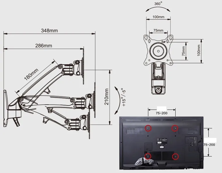 NB F200 30-40 дюймов 5-10 кг полное движение 360 Вращающийся газовый ПРЕСС ВЕСНА ЖК-Телевизор настенный кронштейн монитор Настенный кронштейн 200X200