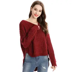 Большой Размеры Для женщин пуловер О-образным вырезом нерегулярные свитер с длинными рукавами свитер полые Mujer одноцветное Цвет спереди