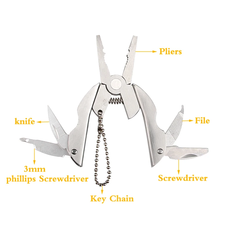 Portable Multifunction Stainless Steel Folding Plier Foldaway Knife Keychain Screwdriver 21-39-11