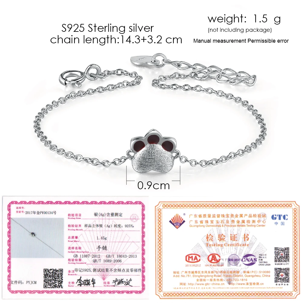 LAMOON S925 Charm Bracelet For Girl Lovely Cats Paw 100% Real 925 Sterling Silver Fine Jewelry LMHY003