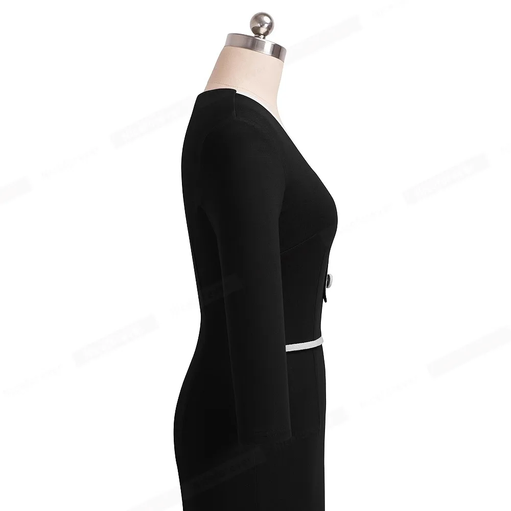 Хорошее-forever винтажное платье с рукавом 3/4, контрастное лоскутное платье с v-образным вырезом и пуговицами, женское платье бодикон в деловом стиле B413