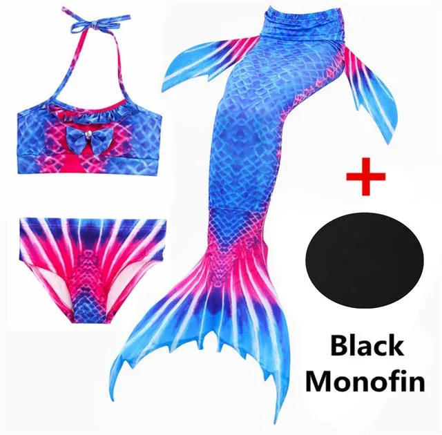 Хвосты маленькой русалки Ариэль с черным монофином для плавания, маскарадный костюм, купальный костюм для девочек, детский моноласта для плавания - Цвет: SZ118