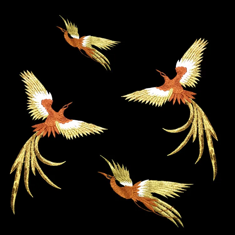 

Phoenix Bird Combination Gold Thread Embroidery Patches For Cloth Embroidered Applique Birds DIY Accessories Without Glue