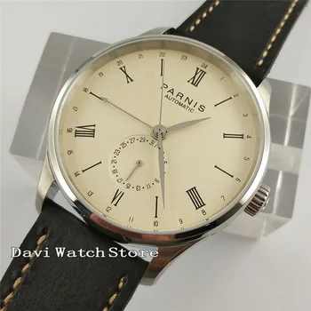 

42mm Parnis Beige Dial Leather Strap Automatic GMT Bussiness Wrist Watch 2572