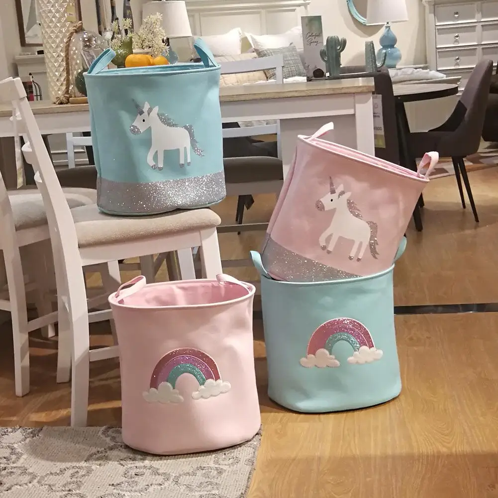 

New Storage Basket For Toys Fabric Rainbow Printed Pink Clothes Basket For Child Folding Laundry Basket Organizer