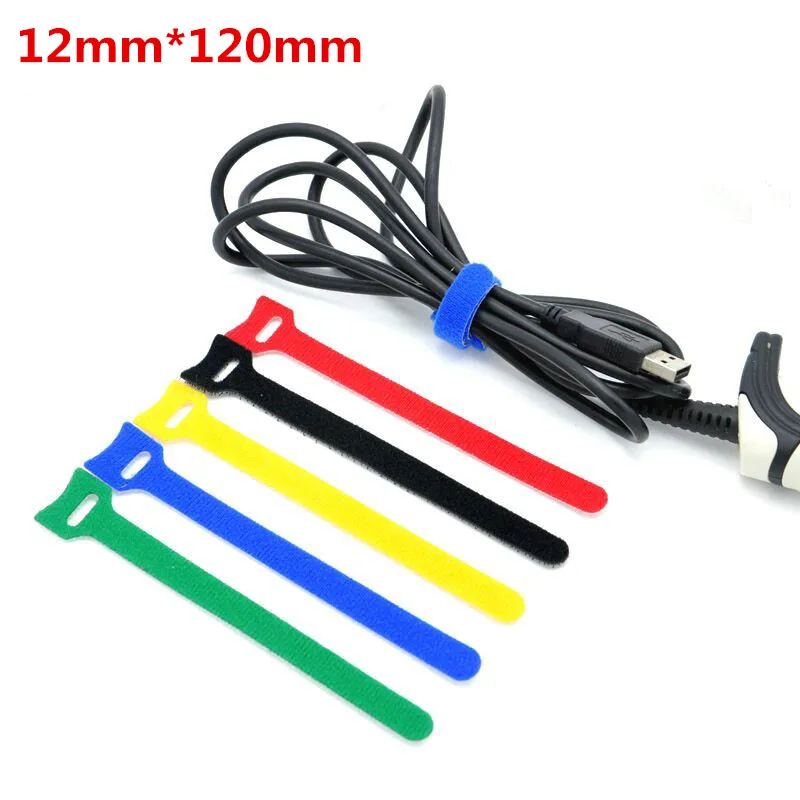 10Pcs 12x120mm Reusable Hooks and Loops Cable Ties wiring harness cord
