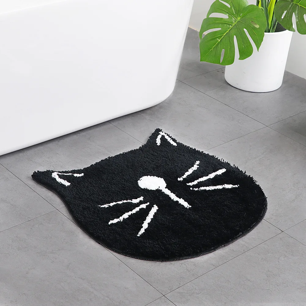 water absorption cat carpet for bathroom round bath mats in the kitchen home decoration scallop snails anti slip rug DW019 - Цвет: black cat