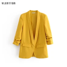 2019 Elegant Office Ladies Blazers Women Spring Solid None Button Slim Work Suit Jacket Female Yellow Rose Red Blazer Coat Tops