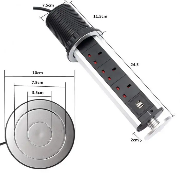 Электрическая 3 штепсельная розетка 2 USB розетка для кухонного стола, выдвижная Выдвижная розетка для прилавка стола, офиса, дома, ALI88