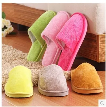 

Winter Shoes Woman Home Slippers 2019 Candy Color Women Furry Slipper Pantufas Indoor Warm Cotton Shoe Terlik Plush Slippers