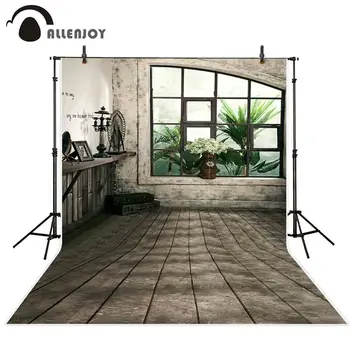 

Allenjoy fond studio Photo background window vintage indoor Potted plant wood floor glass photography backdrops photophone