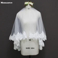 Новое поступление двухслойная кружевная кромка короткая Фата с расческой 0,9 метра белая слоновая кость для новобрачных вуаль