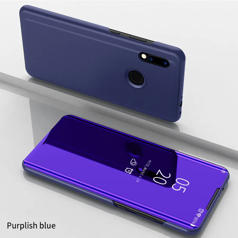 Зеркальный умный флип-чехол для телефона Xiaomi Redmi Note 7 Pro, полностью прозрачный кожаный чехол-подставка для Redmi Note 7, защитные чехлы - Цвет: Purple Blue