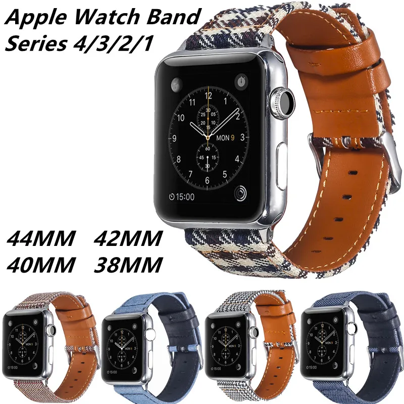 

Multicolor Leather Denim Watch Band For Apple Watch 4/3/2/1 Replaceable Adapter Sport Bracelet For Iwatch Series 38/42/40/44mm