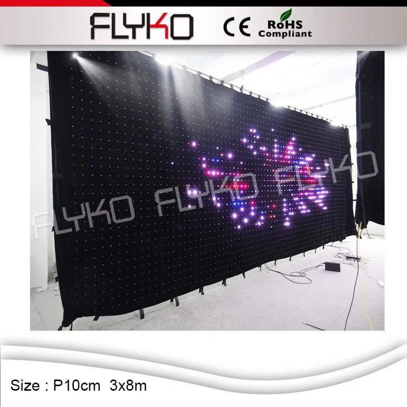

HI-COOL led video drop curtain full color led video curtain screen flexible led video curtain stage decoration p10cm 3x8m