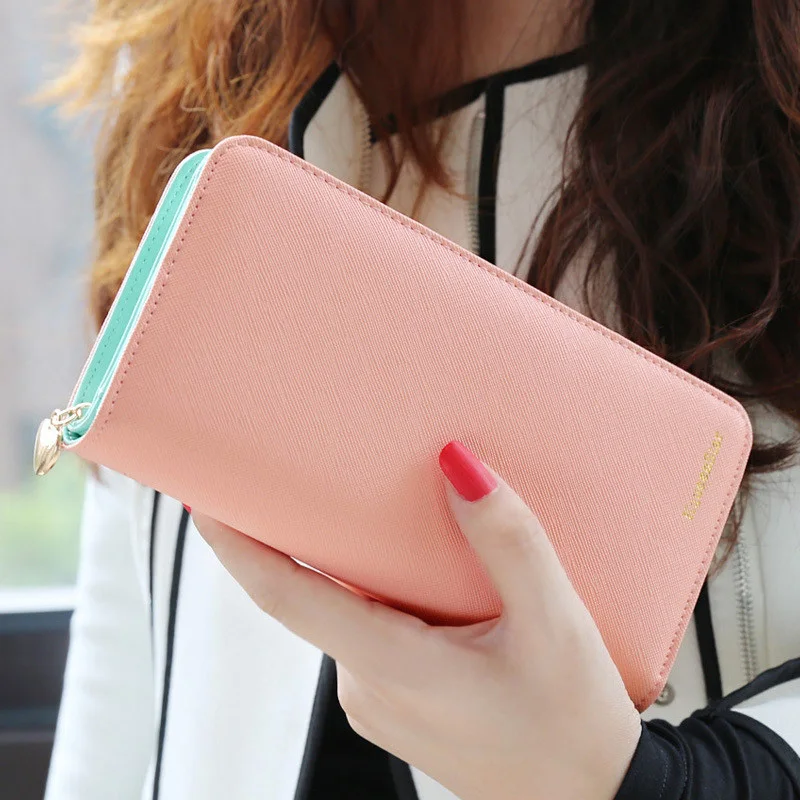 

2019 Hot Fashion 7 Colors PU Leather Long Wallets Women Brand Solid Clutch Portable Casual Lady Cash Purse Card Holder Gift