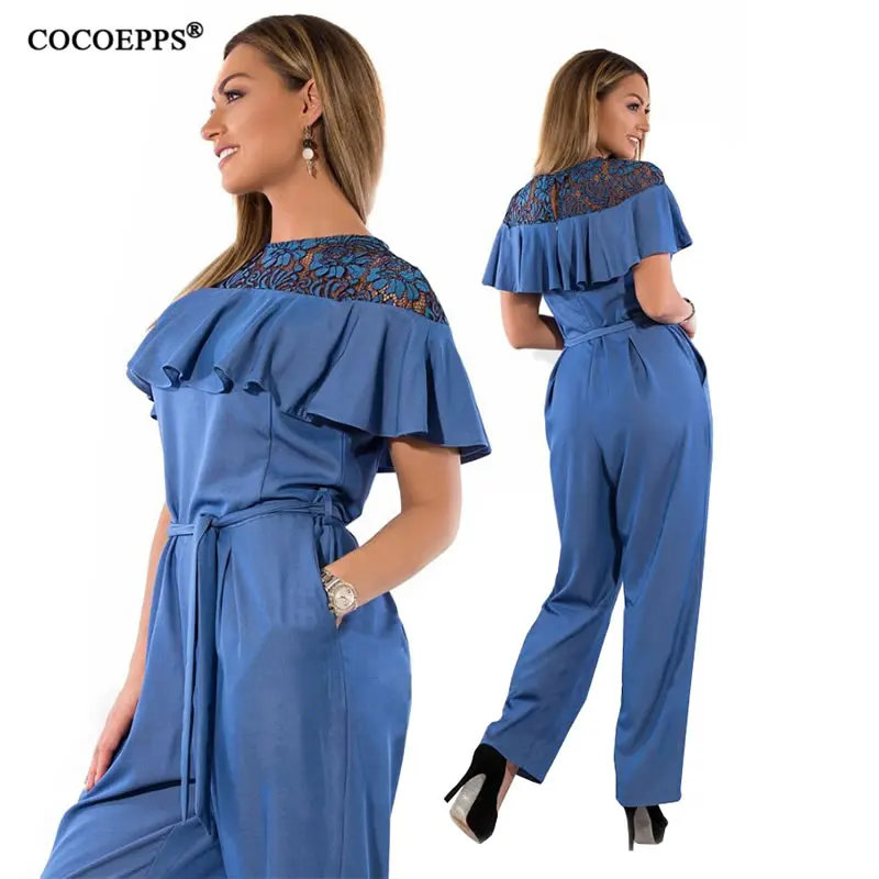 

Plus Size Summer Autumn Jumpsuit Women 2019 Lace Ruffles Rompers Overalls Big Large Size Jumpsuit Casual Ladies Jumpsuits 5 6XL