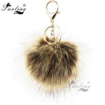 

Furling Wholesale Pack of 12 PCS Gold Plating Key Chain with 10CM Faux Fox Fur Pom Poms Key Ring Bag Charm Accessories