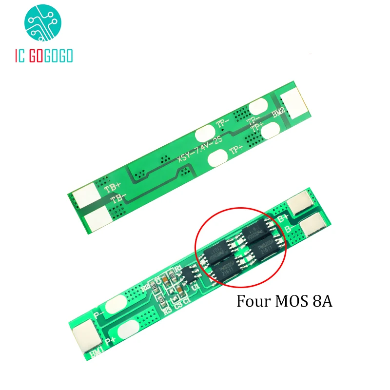 

8A 2S 18650 Lithium Battery Protection Board 2 String 7.4V 8.4V Polymer Charge Discharge Protection Circuit High Current BMS PCM