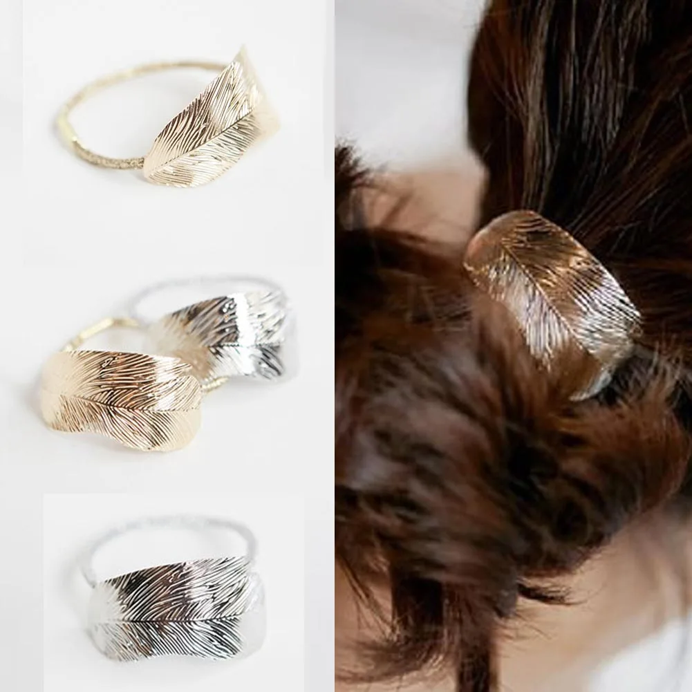 1 Pcs New Gold Silver Thin Leaves Elastic Hair Circle Alloy Leaf Hair Accessories Vintage Exquisite Floral Headwear