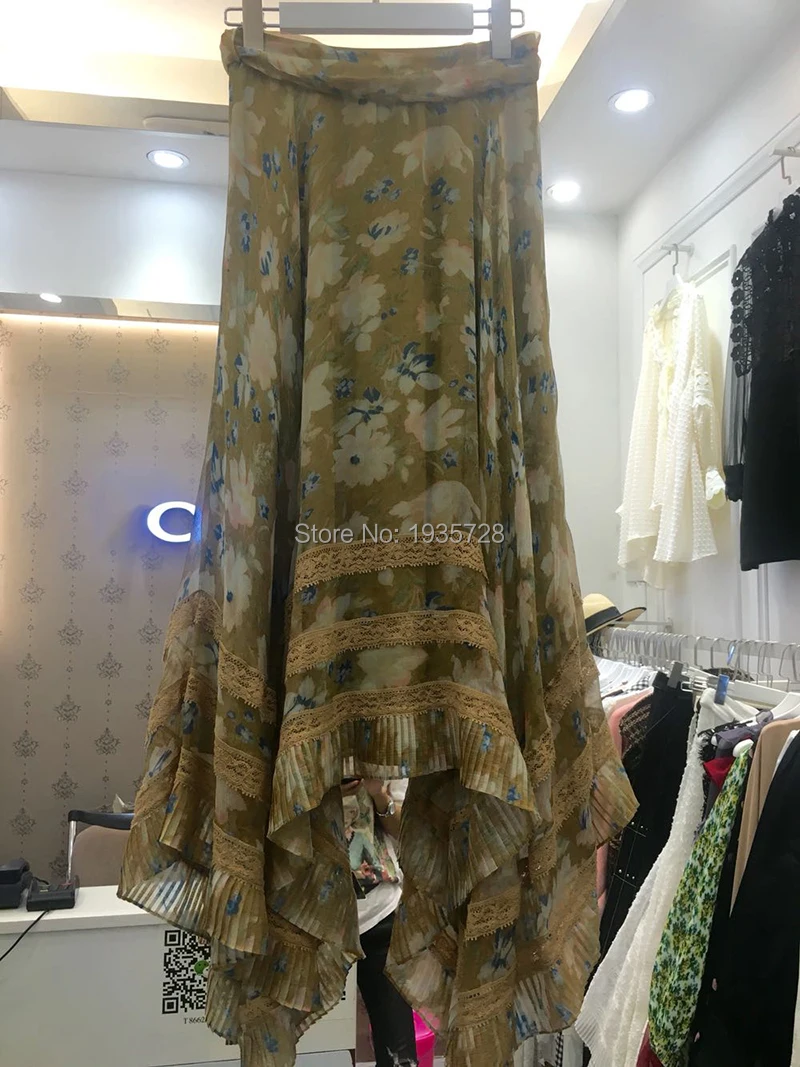 Floral De Avec À Dentelle Gamme Hanky Ceinture Champagne Midi Plissée Haut Nouer Dames Soie Débridée Garni Jupe Ruches As Imprimé Pic champagne AxOqwBdwn